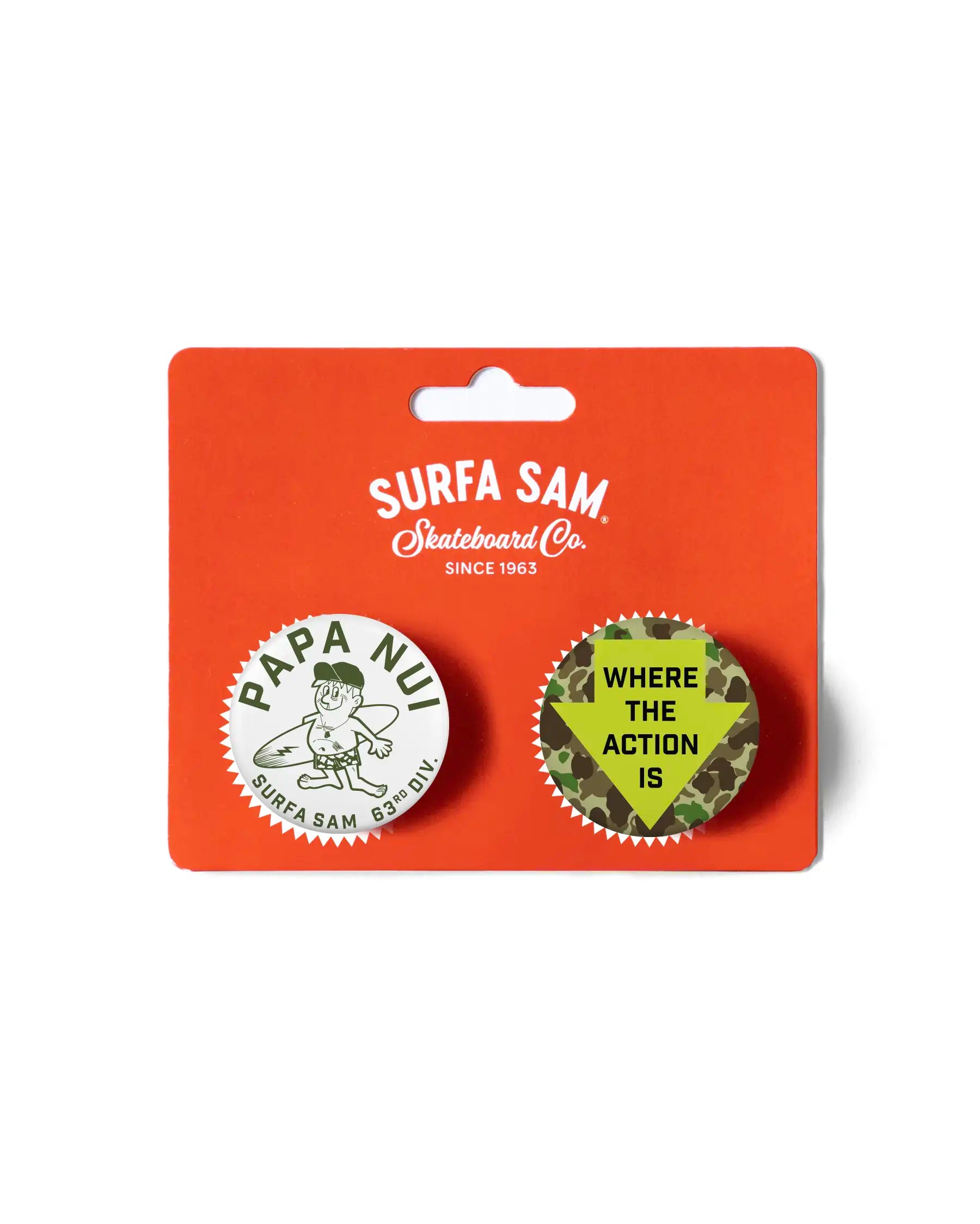 Surfa Sam x Papa Nui Pin Buttons